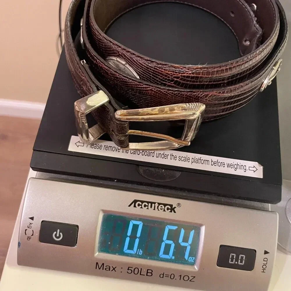FootJoy Brown Leather Golf Belt‎ Silver Buckle Embossed Croc Pattern Adjustable